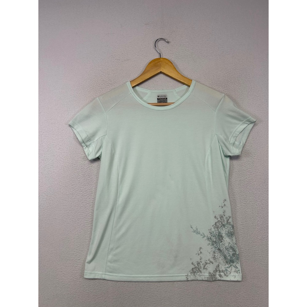 Gorpcore Hiking Columbia Titanium Womens Medium Mint Green Floral Active T-Shirt